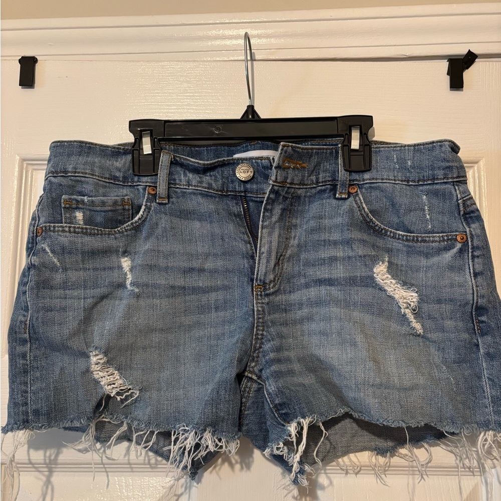 LOFT Light Blue Frayed Jean Shorts